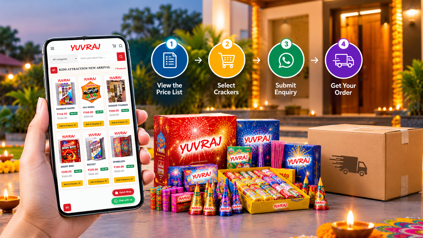 Book crackers online in Madurai with Yuvraj Fireworks for easy enquiry and home delivery